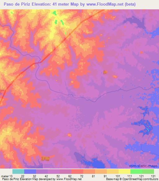 Paso de Piriz,Uruguay Elevation Map