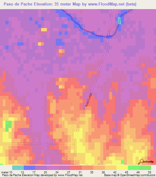 Paso de Pache,Uruguay Elevation Map