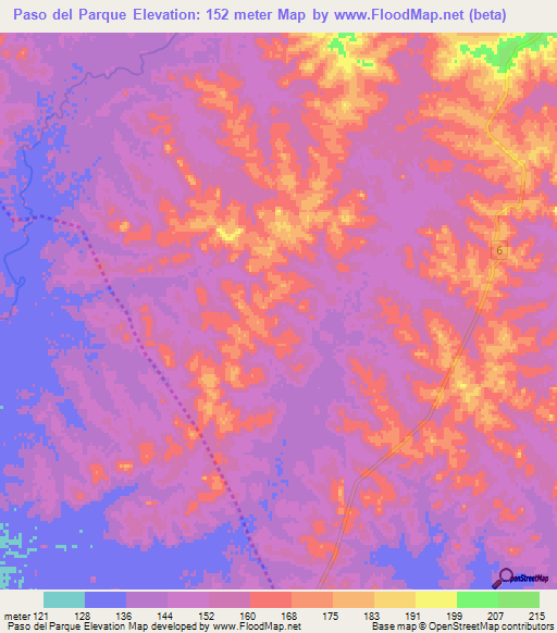 Paso del Parque,Uruguay Elevation Map