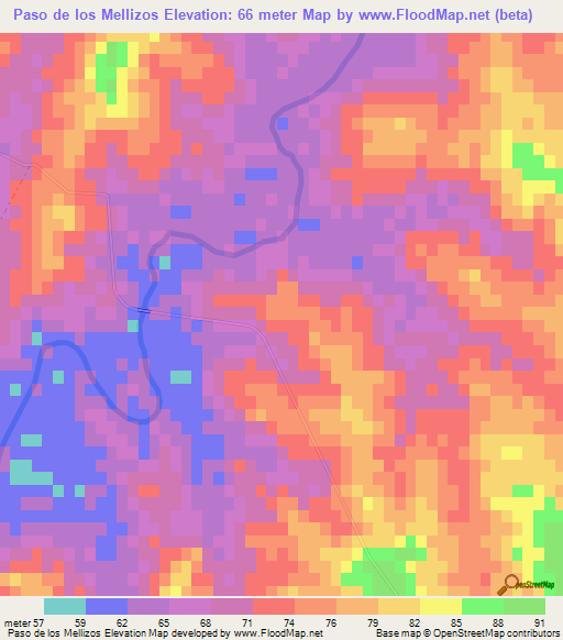 Paso de los Mellizos,Uruguay Elevation Map