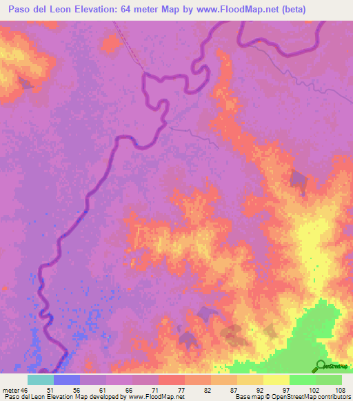 Paso del Leon,Uruguay Elevation Map