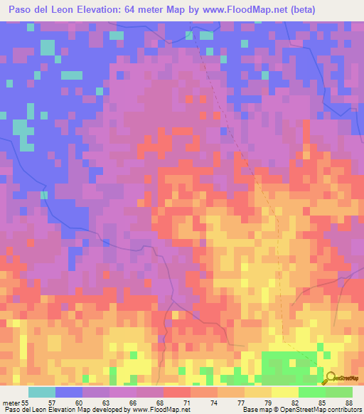 Paso del Leon,Uruguay Elevation Map
