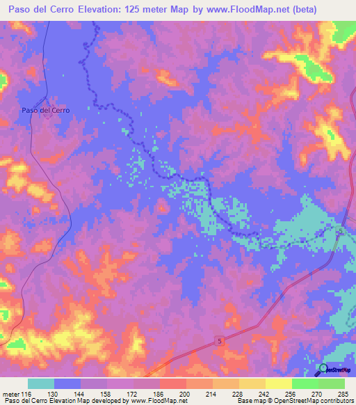 Paso del Cerro,Uruguay Elevation Map