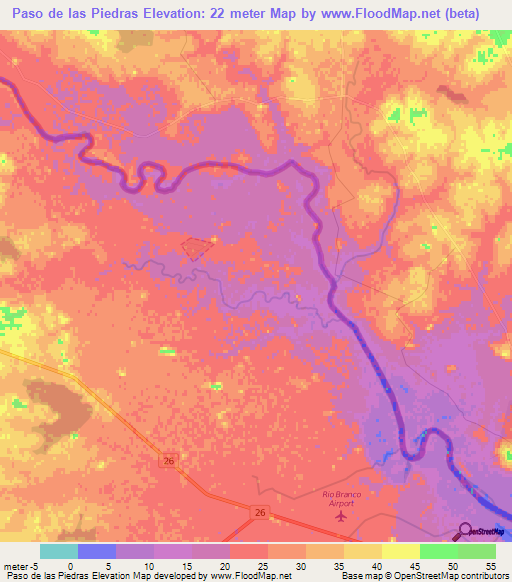 Paso de las Piedras,Uruguay Elevation Map