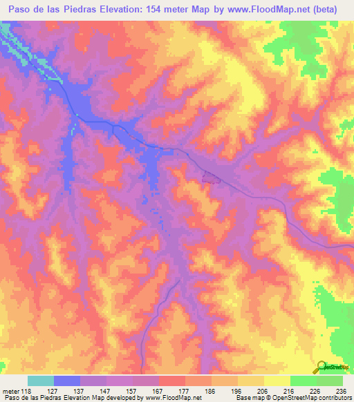 Paso de las Piedras,Uruguay Elevation Map