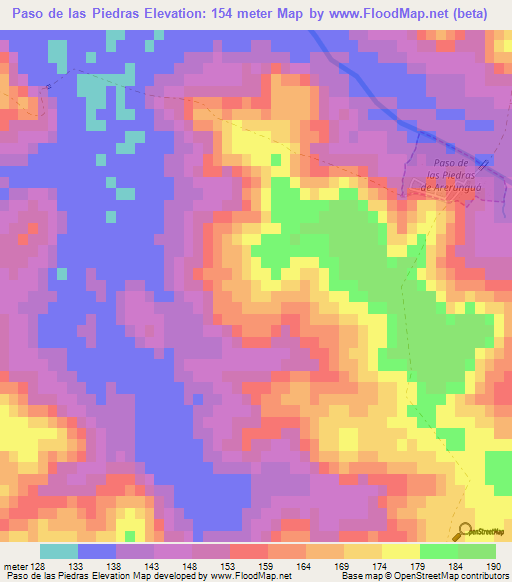Paso de las Piedras,Uruguay Elevation Map
