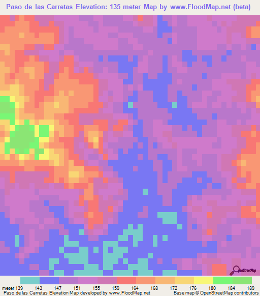 Paso de las Carretas,Uruguay Elevation Map