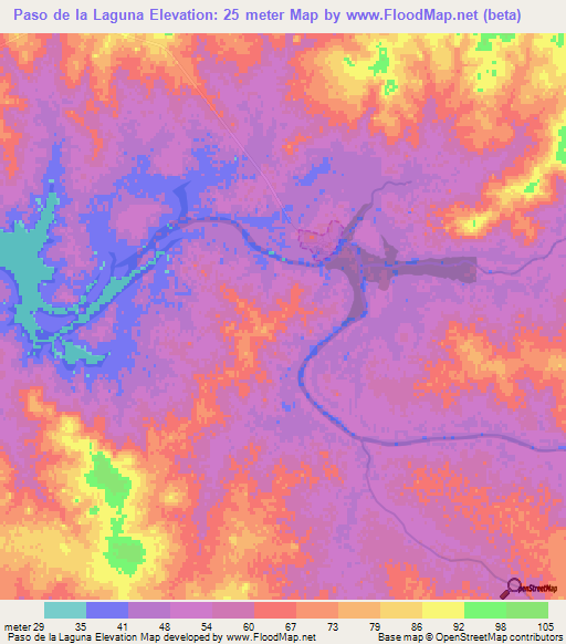Paso de la Laguna,Uruguay Elevation Map