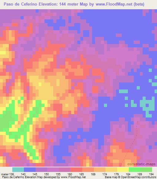 Paso de Ceferino,Uruguay Elevation Map