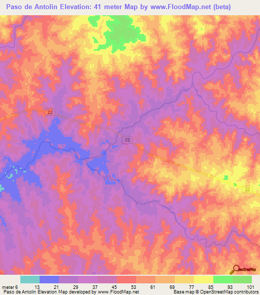 Paso de Antolin,Uruguay Elevation Map