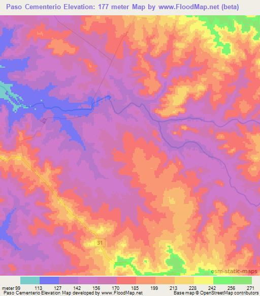 Paso Cementerio,Uruguay Elevation Map