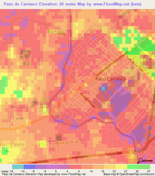 Paso de Carrasco,Uruguay Elevation Map