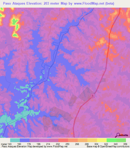 Paso Ataques,Uruguay Elevation Map