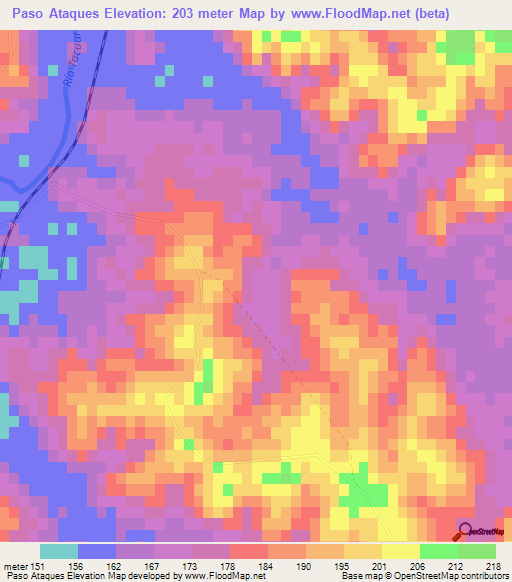Paso Ataques,Uruguay Elevation Map