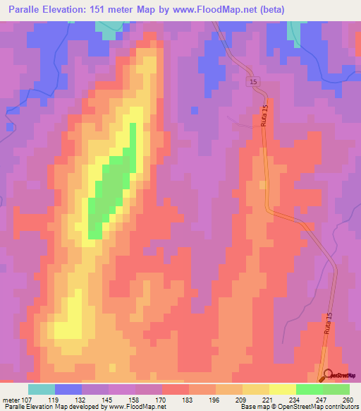 Paralle,Uruguay Elevation Map