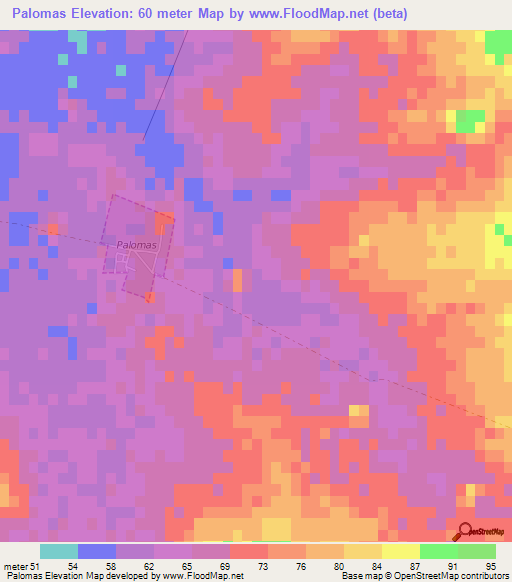 Palomas,Uruguay Elevation Map