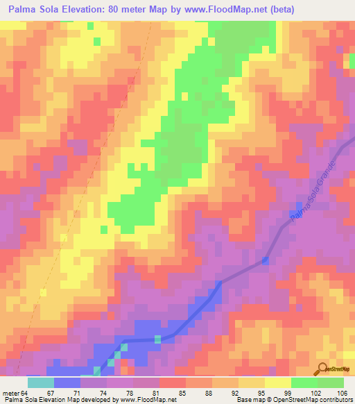 Palma Sola,Uruguay Elevation Map