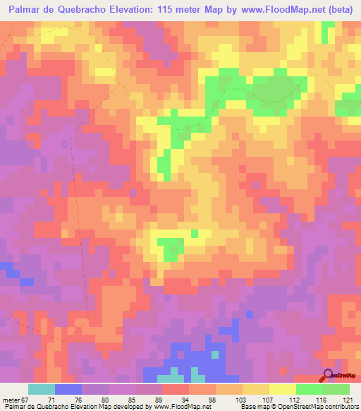 Palmar de Quebracho,Uruguay Elevation Map