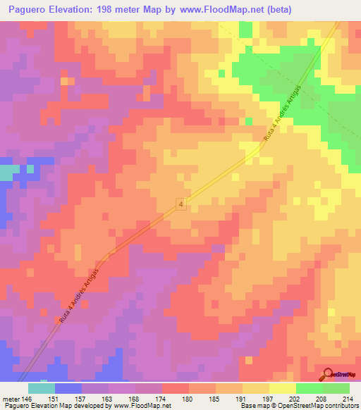 Paguero,Uruguay Elevation Map