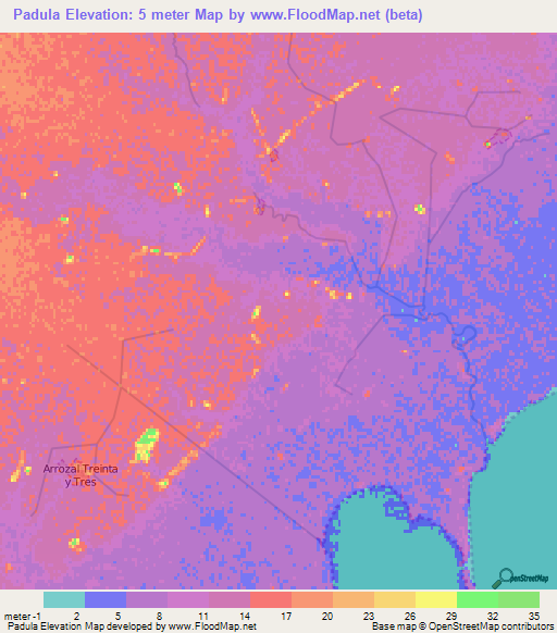 Padula,Uruguay Elevation Map