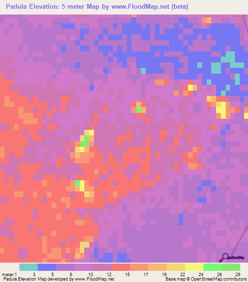 Padula,Uruguay Elevation Map