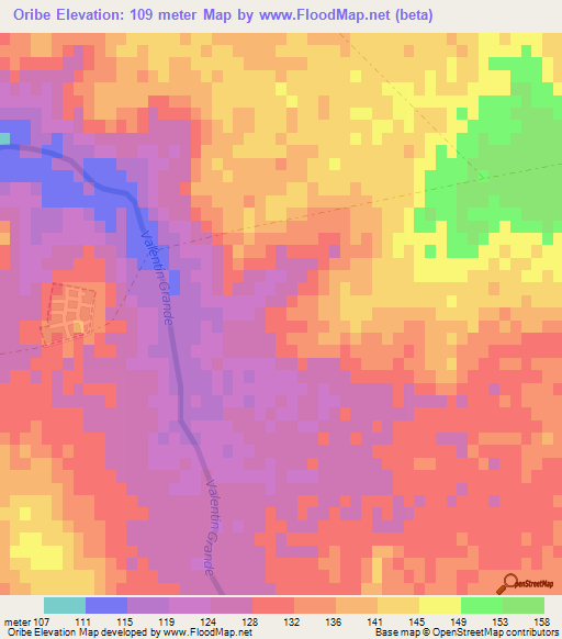 Oribe,Uruguay Elevation Map