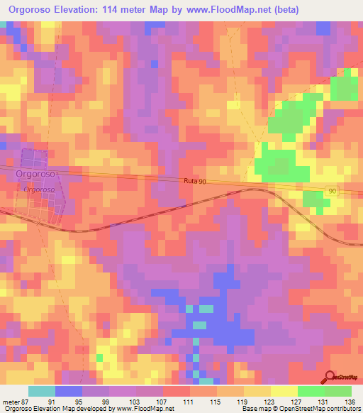 Orgoroso,Uruguay Elevation Map