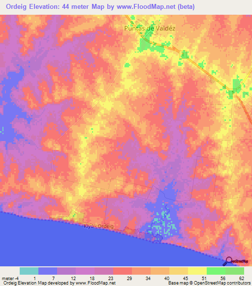 Ordeig,Uruguay Elevation Map