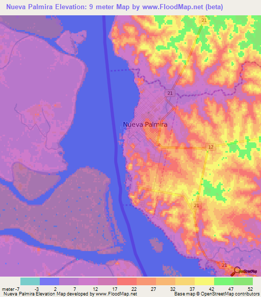 Nueva Palmira,Uruguay Elevation Map