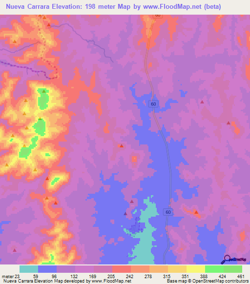 Nueva Carrara,Uruguay Elevation Map