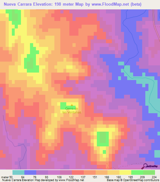 Nueva Carrara,Uruguay Elevation Map