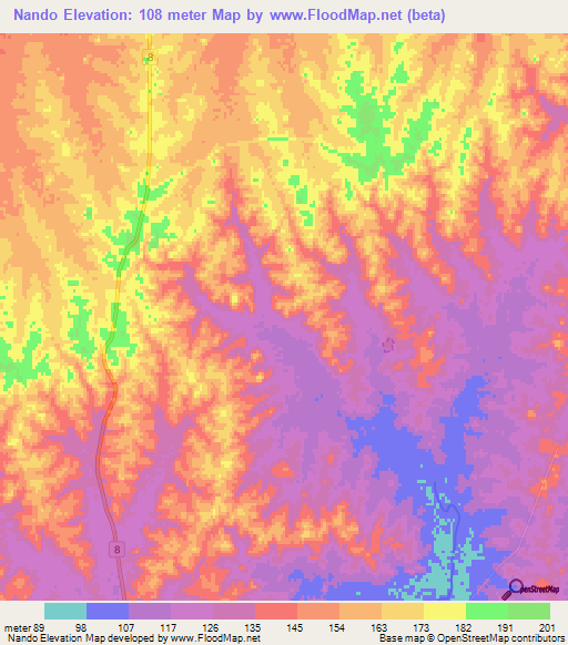 Nando,Uruguay Elevation Map