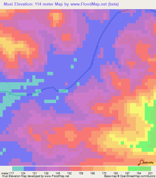 Musi,Uruguay Elevation Map