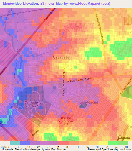 Montevideo,Uruguay Elevation Map