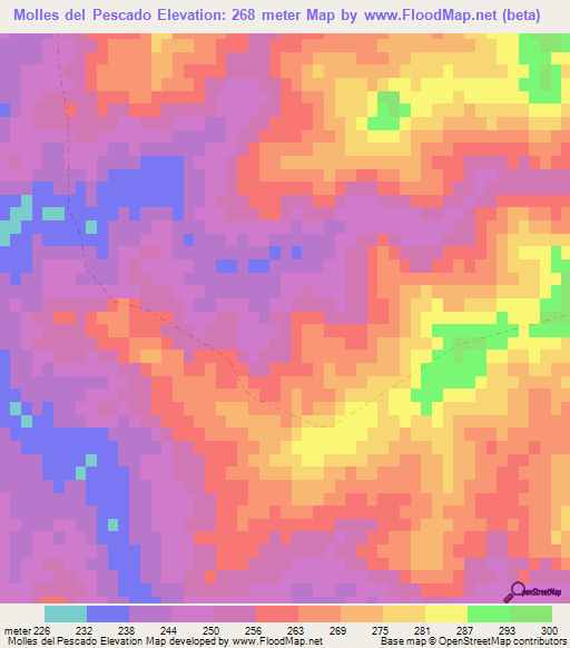 Molles del Pescado,Uruguay Elevation Map