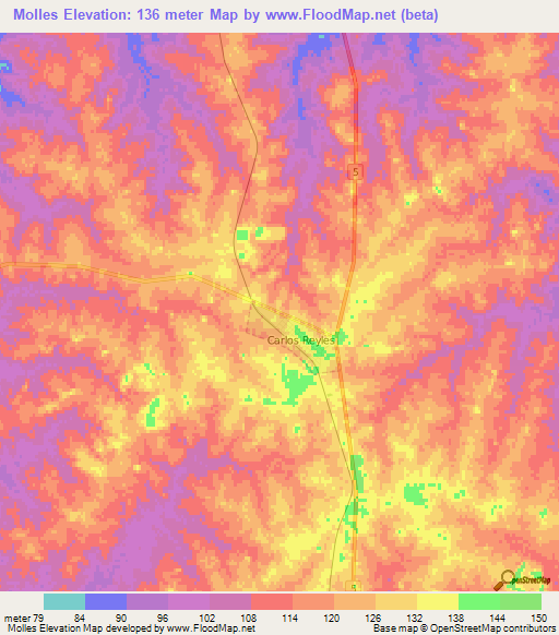 Molles,Uruguay Elevation Map