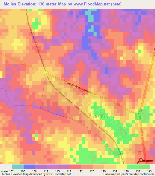 Molles,Uruguay Elevation Map
