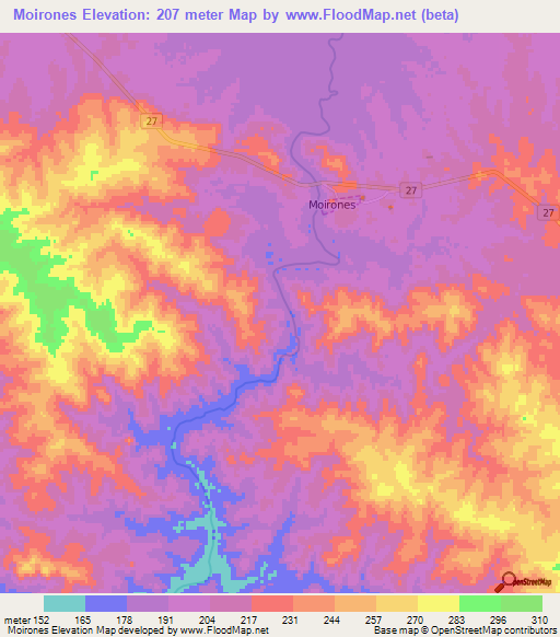 Moirones,Uruguay Elevation Map