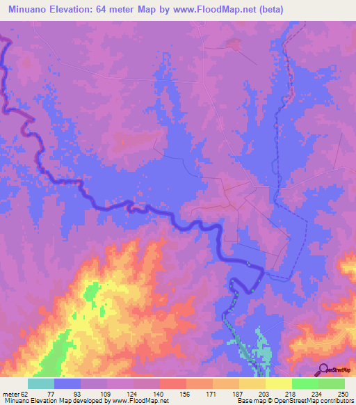 Minuano,Uruguay Elevation Map