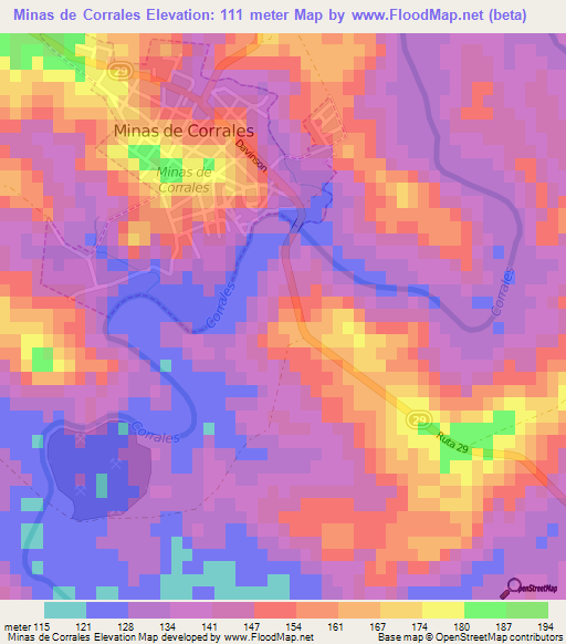 Minas de Corrales,Uruguay Elevation Map