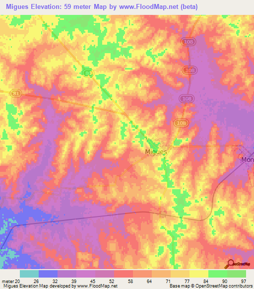 Migues,Uruguay Elevation Map