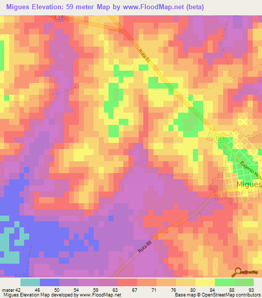 Migues,Uruguay Elevation Map