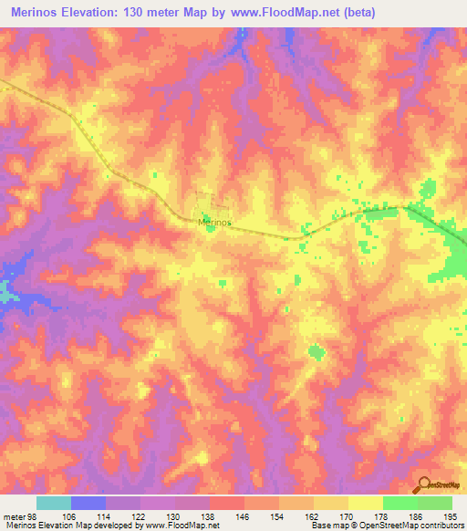 Merinos,Uruguay Elevation Map