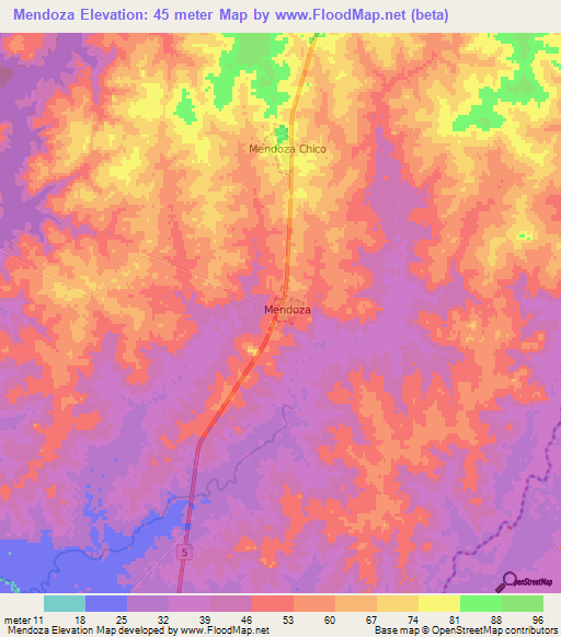 Mendoza,Uruguay Elevation Map