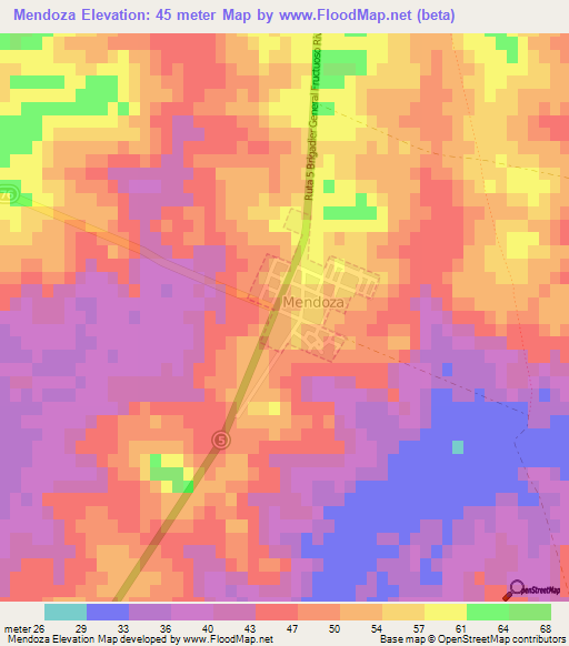 Mendoza,Uruguay Elevation Map