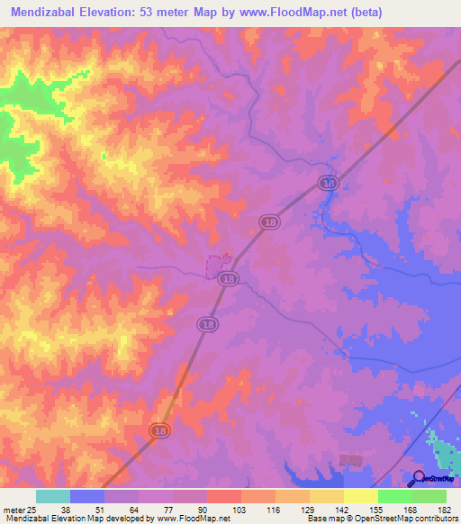 Mendizabal,Uruguay Elevation Map