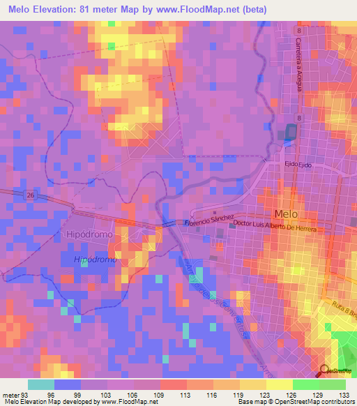 Melo,Uruguay Elevation Map