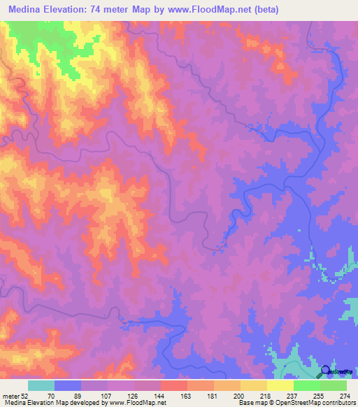 Medina,Uruguay Elevation Map