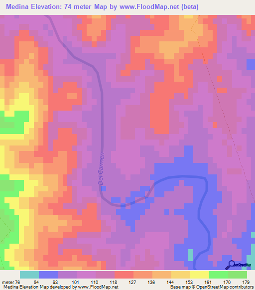 Medina,Uruguay Elevation Map