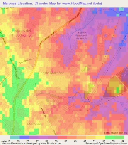 Maronas,Uruguay Elevation Map